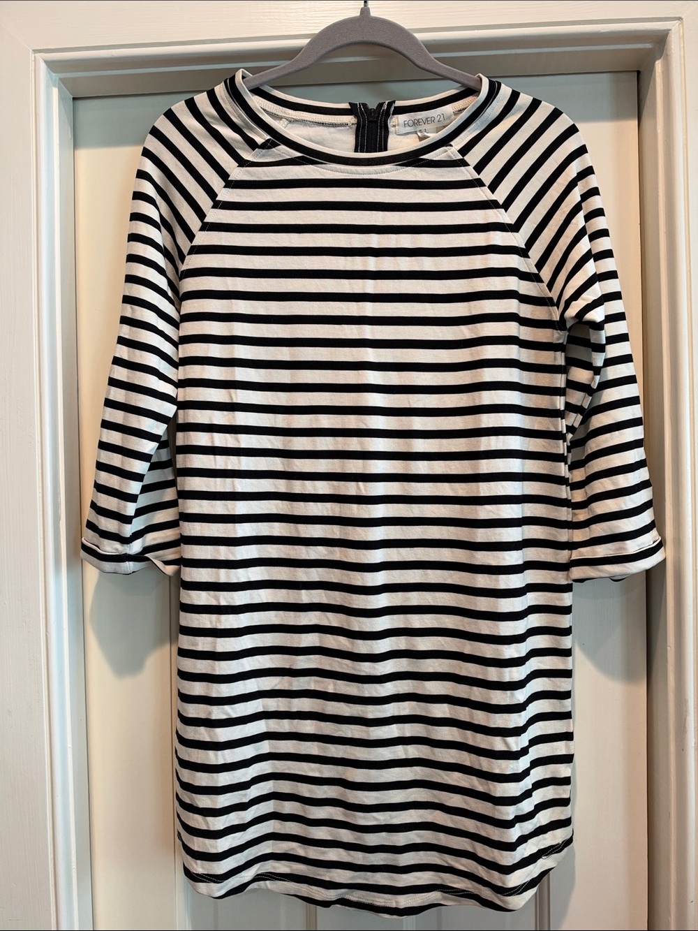 Black and White Striped Raglan Long Sleeve Tunic Dress